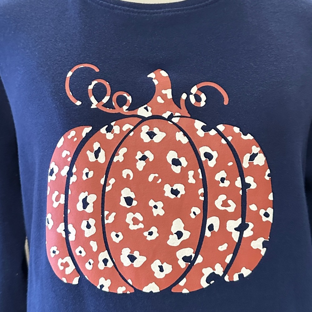 Kim Rogers Navy Blue Pumpkin Petite 3/4 Sleeve Crew Neck Graphic blouse (4036) - Picture 3 of 8
